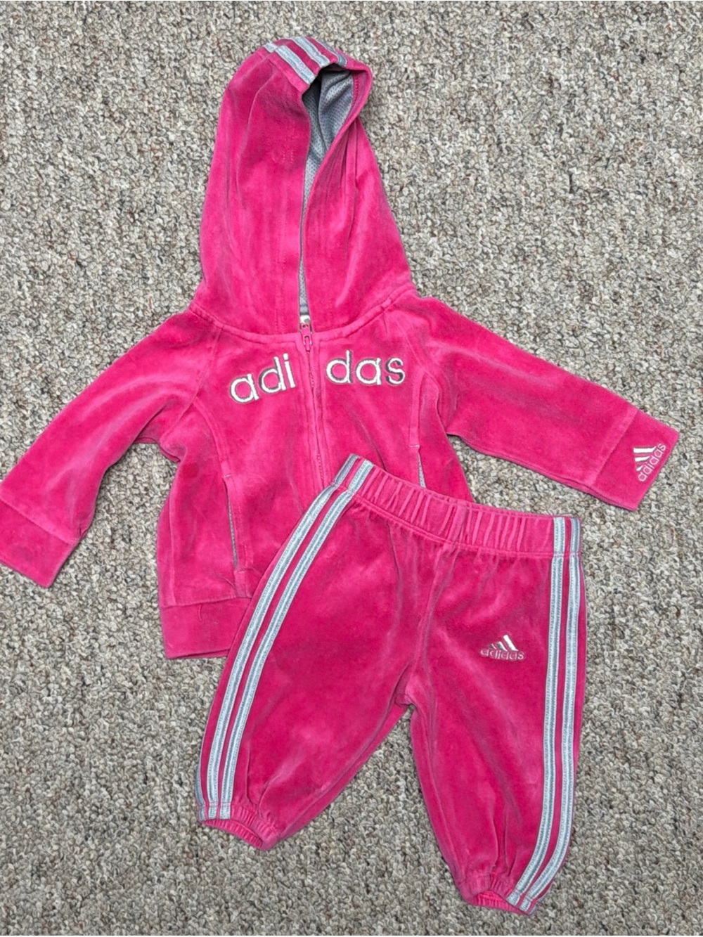 Adidas Infant Track Suit Size 6 Month Pink Grey Silver